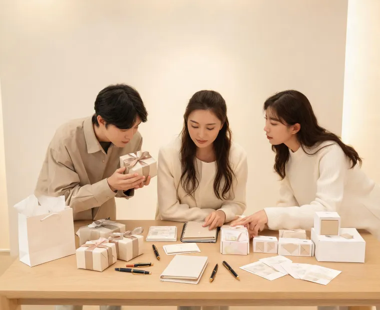 Gift team reviewing samples